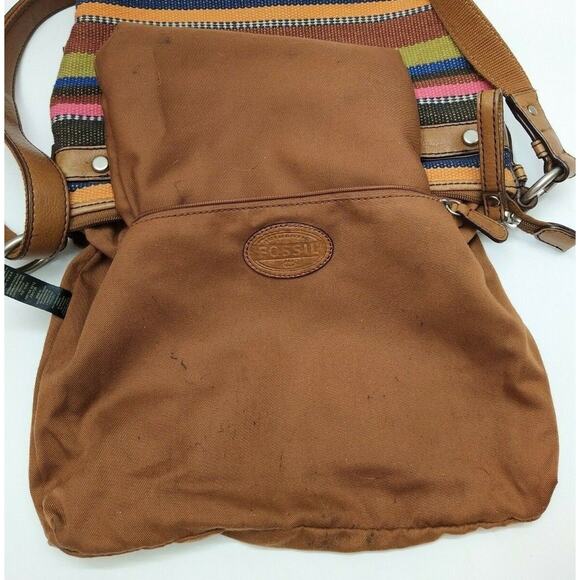 Fossil Maddox Multicolor Canvas Stripes Logo Pockets Zipper Crossbody Bag - Picture 13 of 14